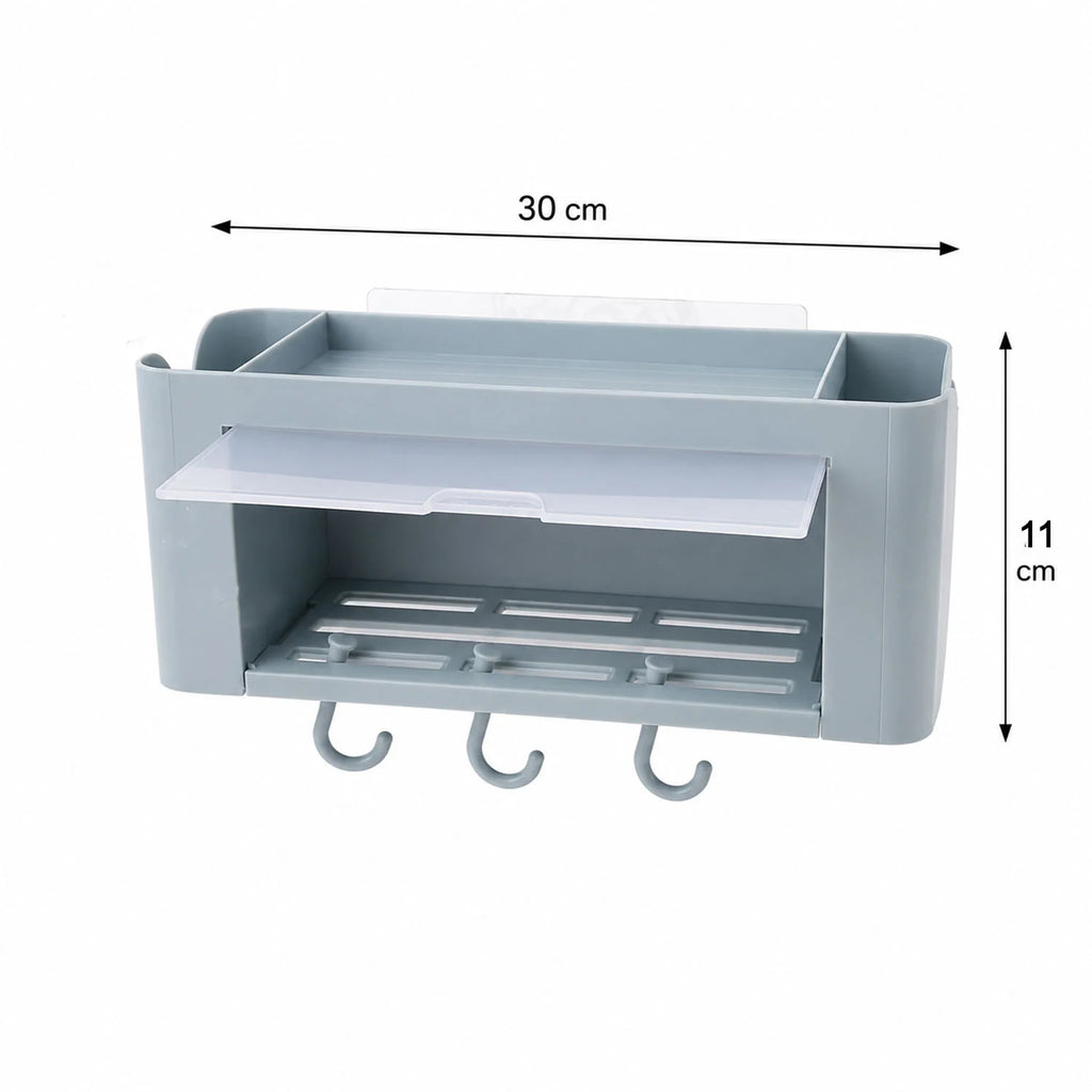 Wall Mounted Multi Storage Organizer Shelf With Hooks For Bathroom (1 Pc)