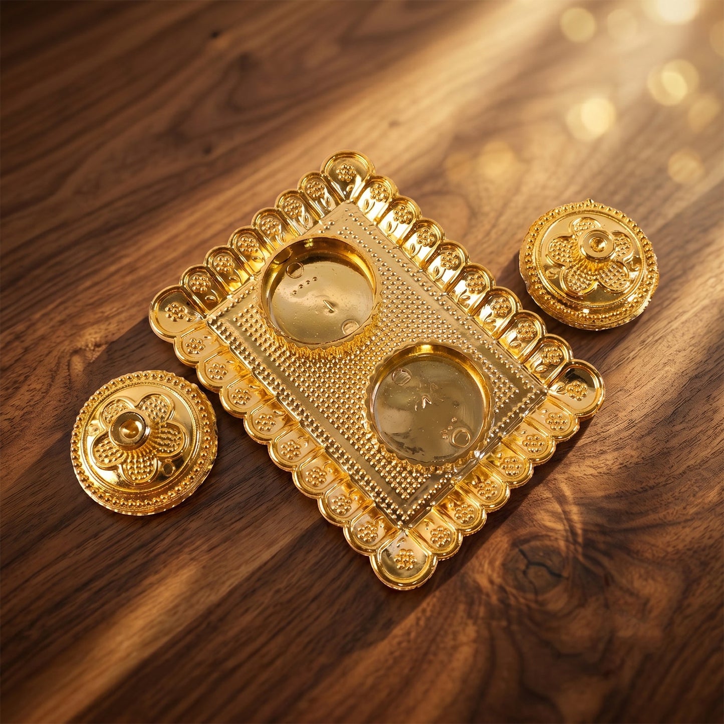 Kumkum Holder  Elegant Golden Floral Pooja Accessories