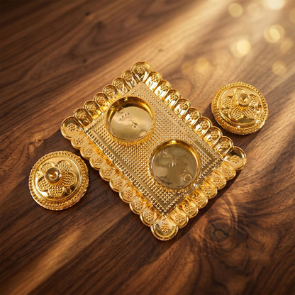 Kumkum Holder  Elegant Golden Floral Pooja Accessories
