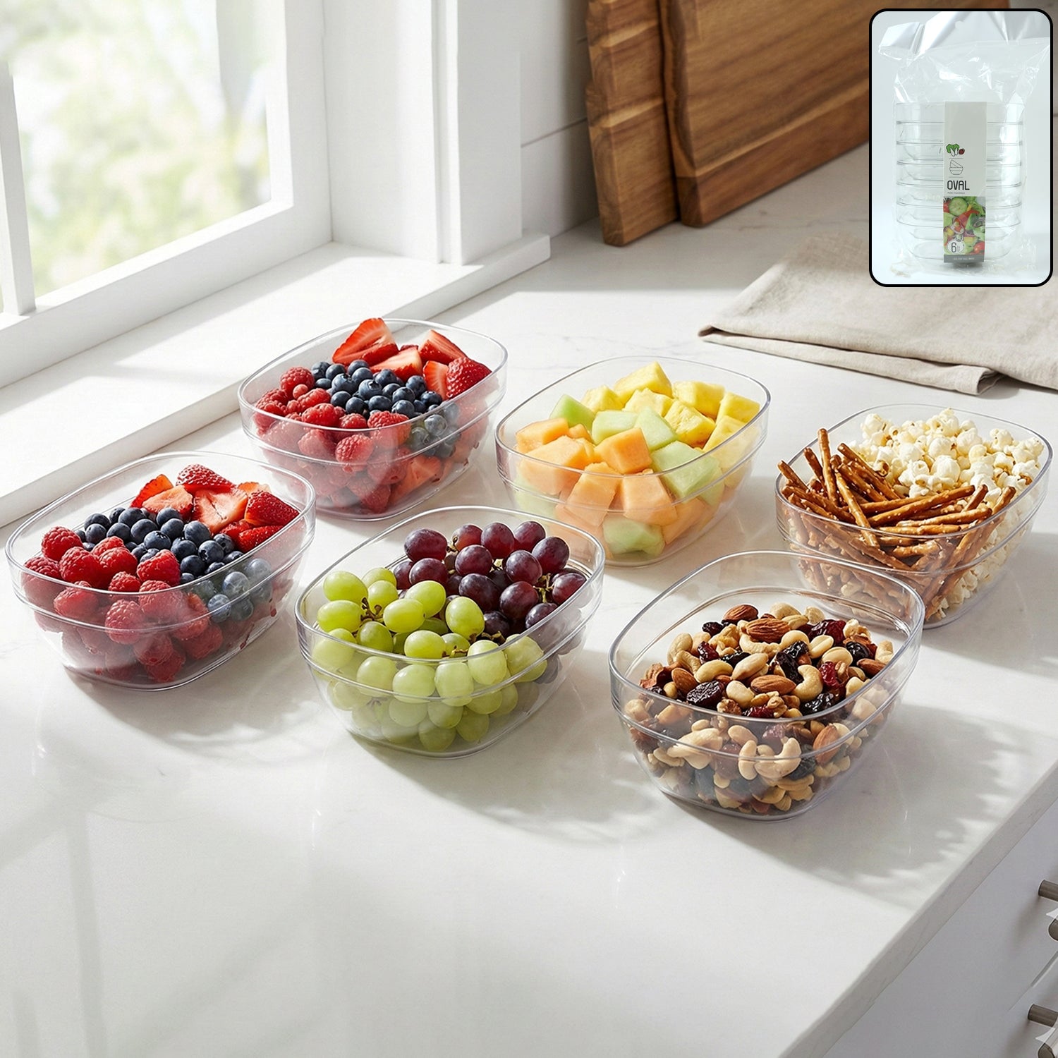 Multipurpose Transparent Serving  Storage Bowls Set (6 Pc Set)
