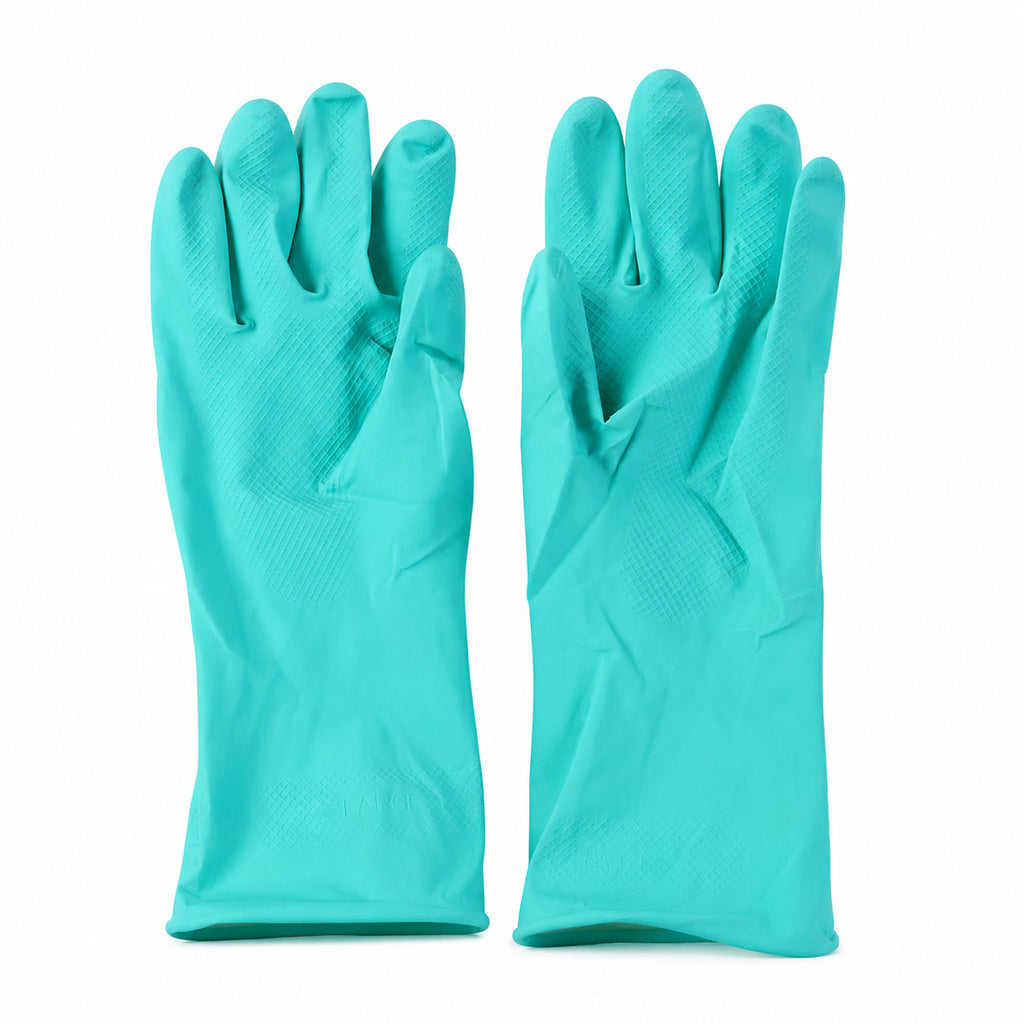 Large Victor Green Cleaning Rubber Gloves Reusable Kitchen Dishwash (1 Pair)