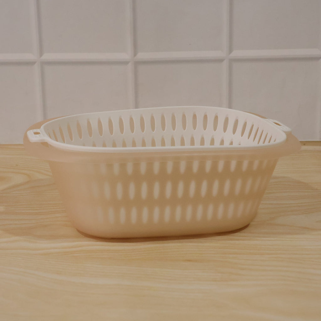 2 In 1 Plastic Double Drain Basket Strainer Washing Bowl Colander (2 Pc Set)