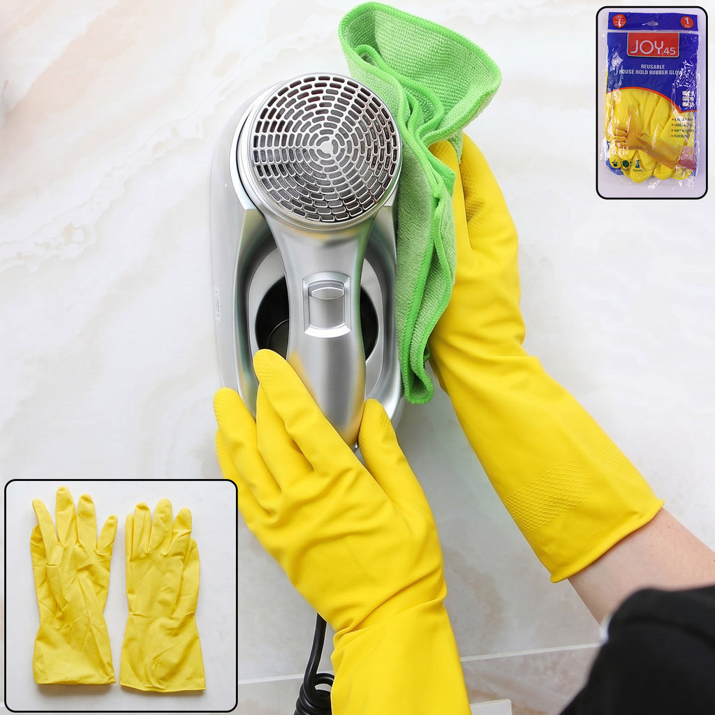 Large Yellow Cleaning Rubber Gloves Reusable Kitchen Dishwashing (1 Pair)