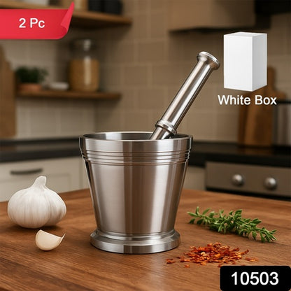Heavy Duty Stainless Steel Mortar And Pestle Set For Kitchen Khalbatta Set (2 Pc Set)