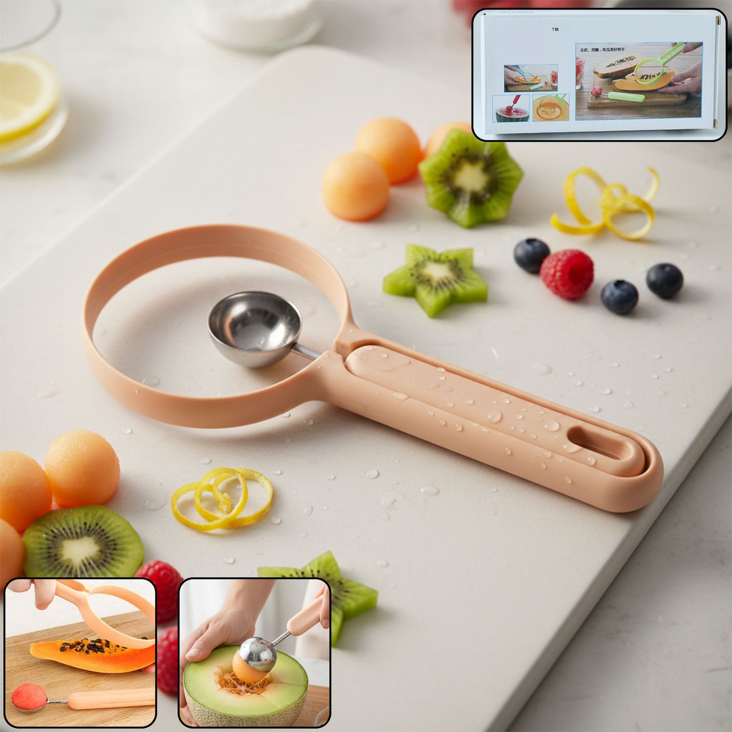 2 In 1 Fruit Scooper And Cutter Tool (1 Pc)