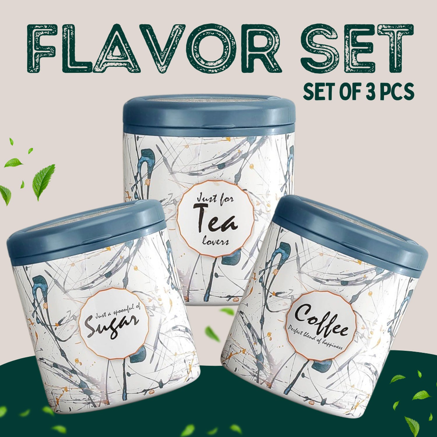 Multipurpose Plastic Tea Coffee Sugar Storage Container (3 Pc Set)