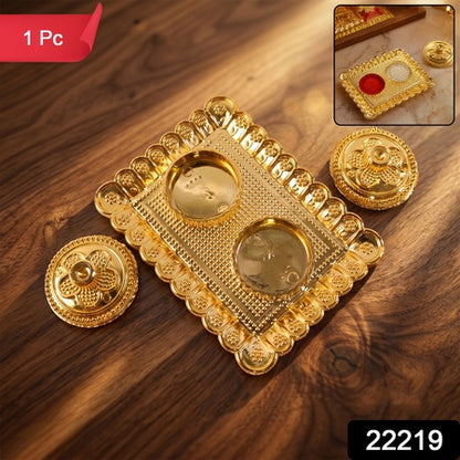 Kumkum Holder  Elegant Golden Floral Pooja Accessories