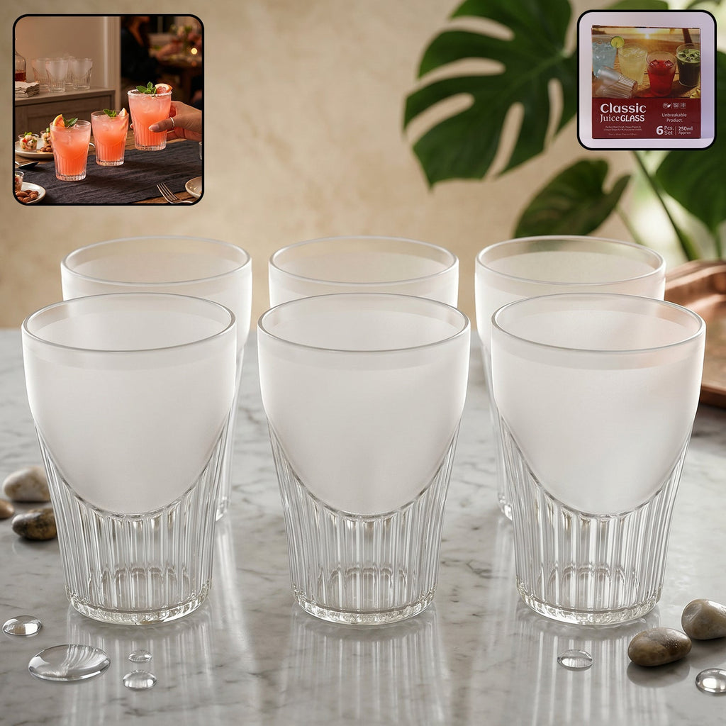 Classic Plastic Juice Glass Set Unbreakable Water Tumbler For Home (6 Pc Set)
