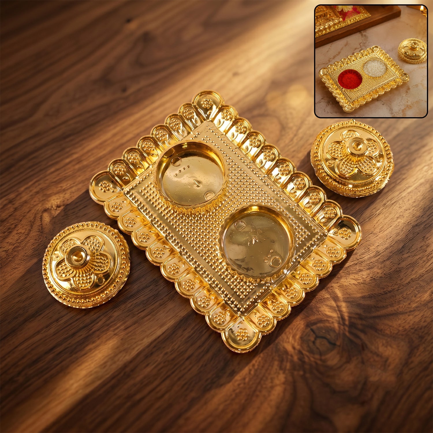 Kumkum Holder  Elegant Golden Floral Pooja Accessories
