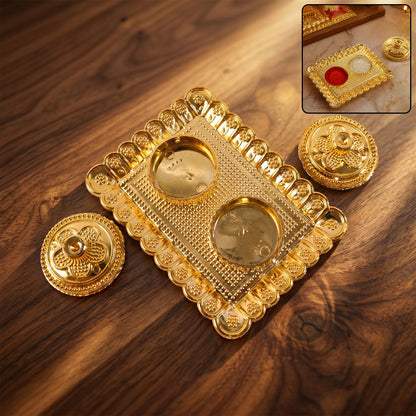 Kumkum Holder  Elegant Golden Floral Pooja Accessories