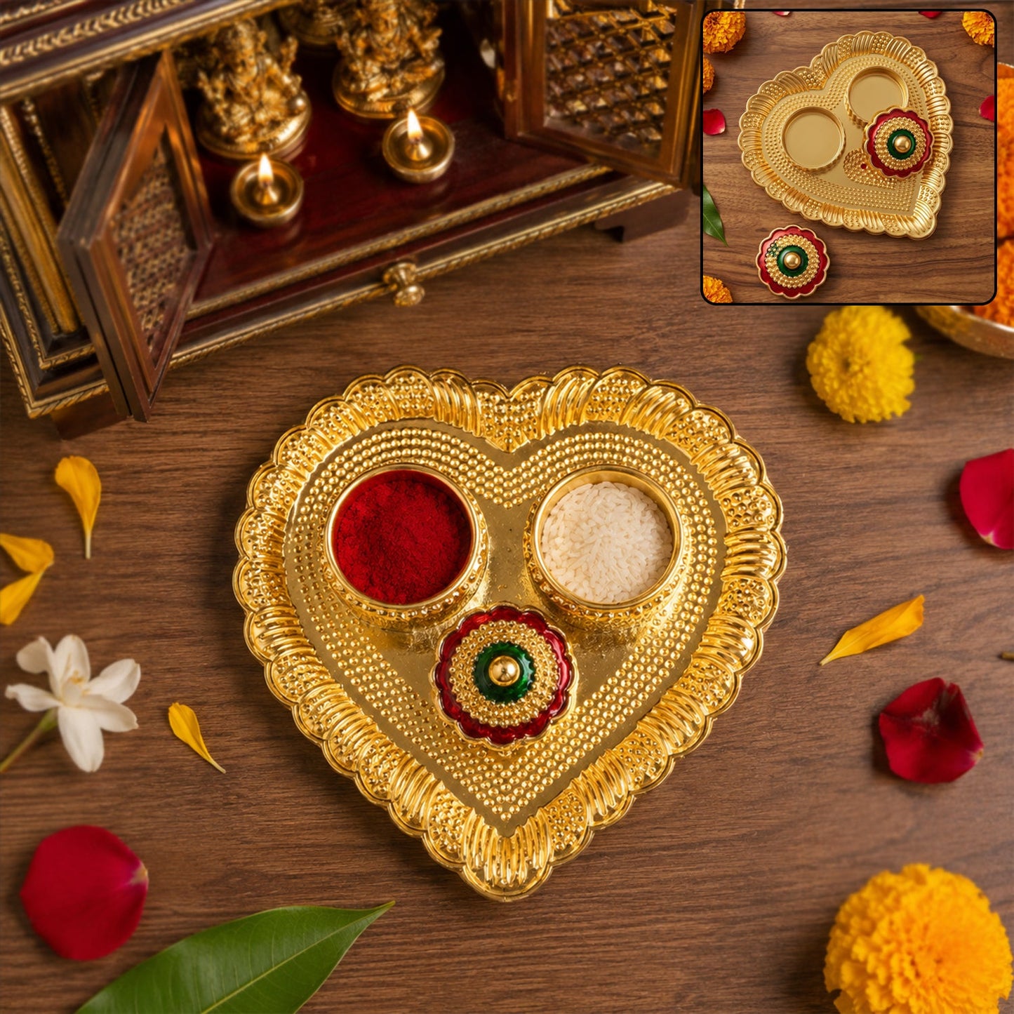 Heart Shape Kumkum Holder  Elegant Pooja Accessory For Festivals