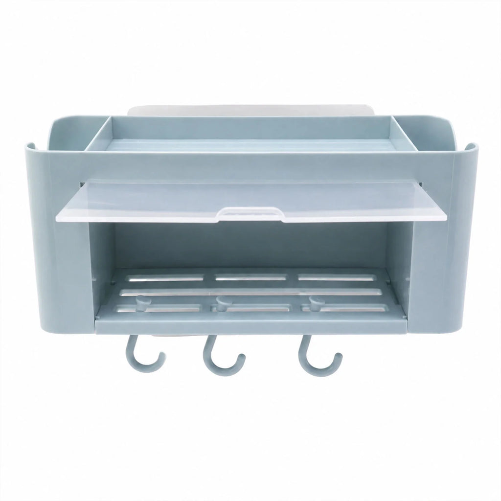 Wall Mounted Multi Storage Organizer Shelf With Hooks For Bathroom (1 Pc)