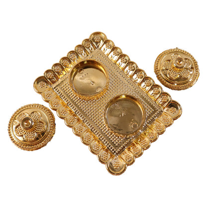 Kumkum Holder  Elegant Golden Floral Pooja Accessories